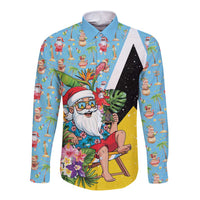 Saint Lucia Christmas Long Sleeve Button Shirt Tropical Santa Claus - Wonder Print Shop