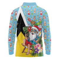 Saint Lucia Christmas Long Sleeve Polo Shirt Tropical Santa Claus - Wonder Print Shop