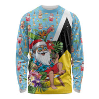 Saint Lucia Christmas Long Sleeve Shirt Tropical Santa Claus - Wonder Print Shop