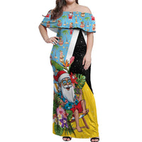 Saint Lucia Christmas Off Shoulder Maxi Dress Tropical Santa Claus - Wonder Print Shop
