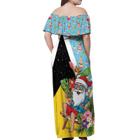 Saint Lucia Christmas Off Shoulder Maxi Dress Tropical Santa Claus - Wonder Print Shop