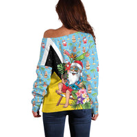 Saint Lucia Christmas Off Shoulder Sweater Tropical Santa Claus - Wonder Print Shop