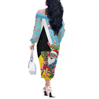 Saint Lucia Christmas Off The Shoulder Long Sleeve Dress Tropical Santa Claus - Wonder Print Shop