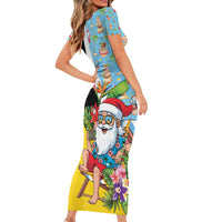 Saint Lucia Christmas Short Sleeve Bodycon Dress Tropical Santa Claus - Wonder Print Shop