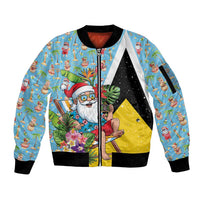 Saint Lucia Christmas Sleeve Zip Bomber Jacket Tropical Santa Claus - Wonder Print Shop