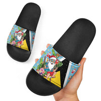 Saint Lucia Christmas Slide Sandals Tropical Santa Claus - Wonder Print Shop