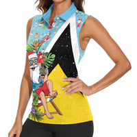 Saint Lucia Christmas Women Sleeveless Polo Shirt Tropical Santa Claus - Wonder Print Shop