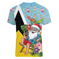 Saint Lucia Christmas Women V-Neck T-Shirt Tropical Santa Claus - Wonder Print Shop