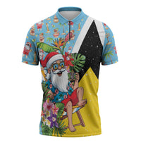 Saint Lucia Christmas Zipper Polo Shirt Tropical Santa Claus - Wonder Print Shop
