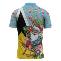 Saint Lucia Christmas Zipper Polo Shirt Tropical Santa Claus - Wonder Print Shop