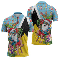 Saint Lucia Christmas Zipper Polo Shirt Tropical Santa Claus - Wonder Print Shop