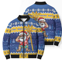 Barbados Christmas Bomber Puffer Jacket Trident Dabbing Santa - Wonder Print Shop