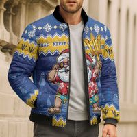 Barbados Christmas Bomber Puffer Jacket Trident Dabbing Santa - Wonder Print Shop