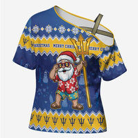 Barbados Christmas Cross Shoulder Shirt Trident Dabbing Santa - Wonder Print Shop