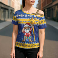 Barbados Christmas Cross Shoulder Shirt Trident Dabbing Santa - Wonder Print Shop