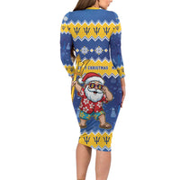 Barbados Christmas Family Matching Long Sleeve Bodycon Dress and Hawaiian Shirt Trident Dabbing Santa - Wonder Print Shop