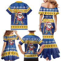 Barbados Christmas Family Matching Mermaid Dress and Hawaiian Shirt Trident Dabbing Santa - Wonder Print Shop