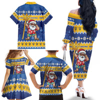 Barbados Christmas Family Matching Off The Shoulder Long Sleeve Dress and Hawaiian Shirt Trident Dabbing Santa - Wonder Print Shop