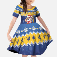 Barbados Christmas Family Matching Off Shoulder Maxi Dress and Hawaiian Shirt Trident Dabbing Santa - Wonder Print Shop