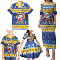 Barbados Christmas Family Matching Puletasi and Hawaiian Shirt Trident Dabbing Santa - Wonder Print Shop