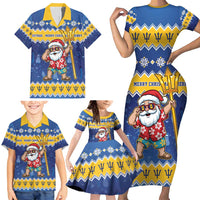 Barbados Christmas Family Matching Short Sleeve Bodycon Dress and Hawaiian Shirt Trident Dabbing Santa - Wonder Print Shop