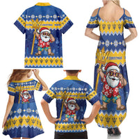 Barbados Christmas Family Matching Summer Maxi Dress and Hawaiian Shirt Trident Dabbing Santa - Wonder Print Shop