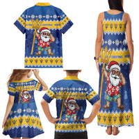 Barbados Christmas Family Matching Tank Maxi Dress and Hawaiian Shirt Trident Dabbing Santa - Wonder Print Shop