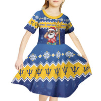 Barbados Christmas Kid Short Sleeve Dress Trident Dabbing Santa - Wonder Print Shop