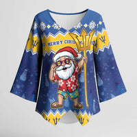 Barbados Christmas Kimono Sleeve Blouse Trident Dabbing Santa - Wonder Print Shop