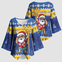 Barbados Christmas Kimono Sleeve Blouse Trident Dabbing Santa - Wonder Print Shop