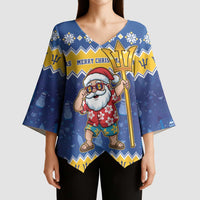 Barbados Christmas Kimono Sleeve Blouse Trident Dabbing Santa - Wonder Print Shop