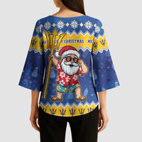 Barbados Christmas Kimono Sleeve Blouse Trident Dabbing Santa - Wonder Print Shop