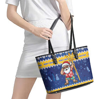 Barbados Christmas Leather Tote Bag Trident Dabbing Santa - Wonder Print Shop