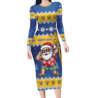Barbados Christmas Long Sleeve Bodycon Dress Trident Dabbing Santa - Wonder Print Shop