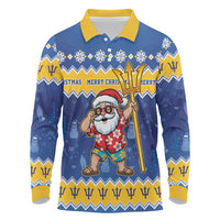 Barbados Christmas Long Sleeve Polo Shirt Trident Dabbing Santa - Wonder Print Shop