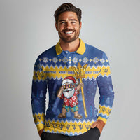 Barbados Christmas Long Sleeve Polo Shirt Trident Dabbing Santa - Wonder Print Shop