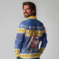 Barbados Christmas Long Sleeve Polo Shirt Trident Dabbing Santa - Wonder Print Shop
