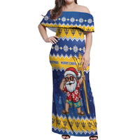 Barbados Christmas Off Shoulder Maxi Dress Trident Dabbing Santa - Wonder Print Shop