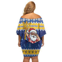 Barbados Christmas Off Shoulder Short Dress Trident Dabbing Santa - Wonder Print Shop