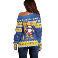 Barbados Christmas Off Shoulder Sweater Trident Dabbing Santa - Wonder Print Shop