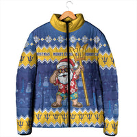 Barbados Christmas Padded Jacket Trident Dabbing Santa - Wonder Print Shop