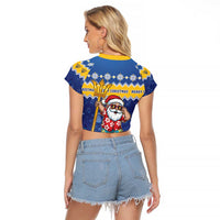 Barbados Christmas Raglan Cropped T Shirt Trident Dabbing Santa - Wonder Print Shop