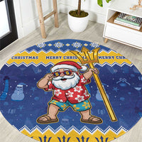 Barbados Christmas Round Carpet Trident Dabbing Santa - Wonder Print Shop