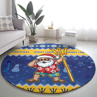 Barbados Christmas Round Carpet Trident Dabbing Santa - Wonder Print Shop
