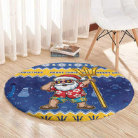 Barbados Christmas Round Carpet Trident Dabbing Santa - Wonder Print Shop