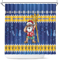 Barbados Christmas Shower Curtain Trident Dabbing Santa - Wonder Print Shop