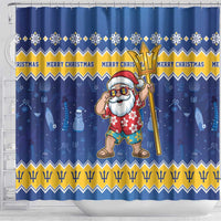Barbados Christmas Shower Curtain Trident Dabbing Santa - Wonder Print Shop
