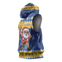 Barbados Christmas Sleeveless Hoodie Trident Dabbing Santa - Wonder Print Shop