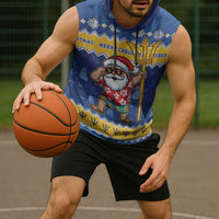 Barbados Christmas Sleeveless Hoodie Trident Dabbing Santa - Wonder Print Shop