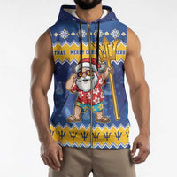 Barbados Christmas Sleeveless Zip Hoodie Trident Dabbing Santa - Wonder Print Shop